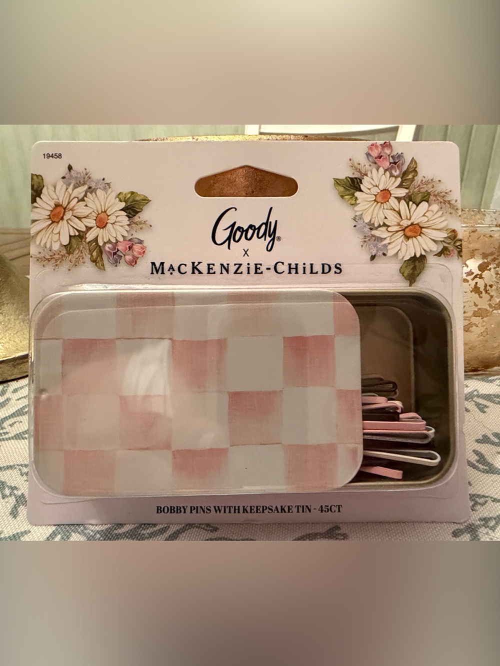 MacKenzie-Childs Pink and White Checker Keepsake Bobby Pin Set